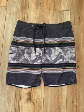 Vans Black Boardshorts with Multicolor Stripe and Gray Floral Band 34 waist